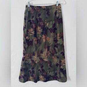 Ty Olive Green Floral Midi Skirt with Purple and Tan Accents
